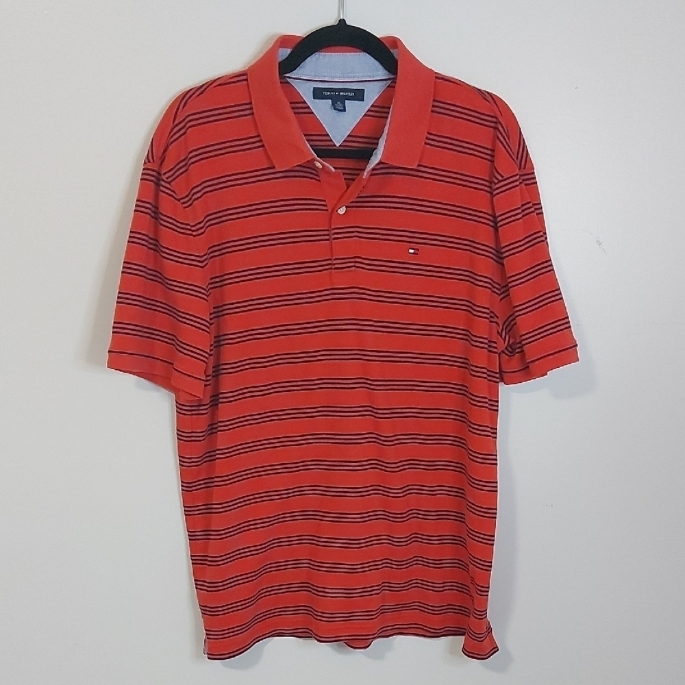 Tommy Hilfiger Men's Orange Striped Polo Shirt XL